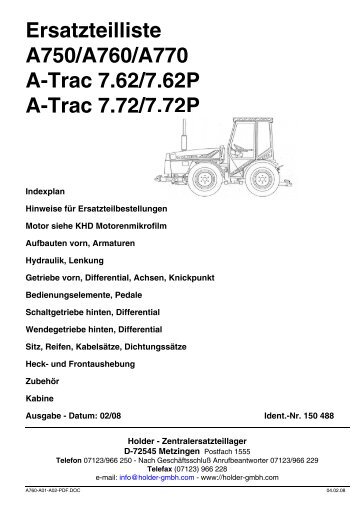 Ersatzteilliste A750/A760/A770 A-Trac 7.62/7.62P A-Trac 7.72/7.72P