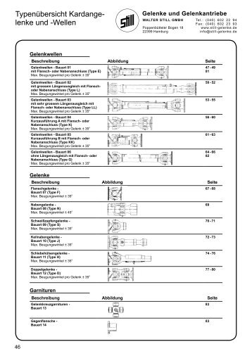 Typenübersicht Kardange- lenke und -Wellen - Walter Still GmbH