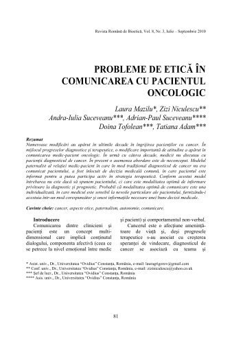 probleme de etic în comunicarea cu pacientul oncologic - Bioetica