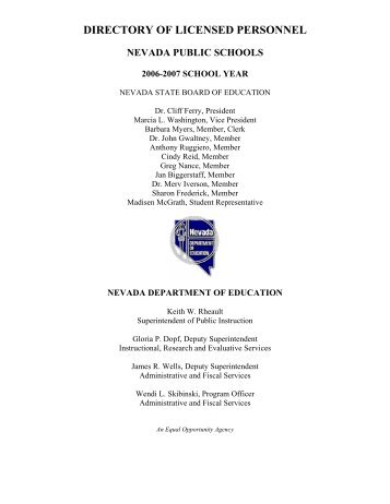 2006-2007 Licensed Staff Directory - Nevada Department of Education
