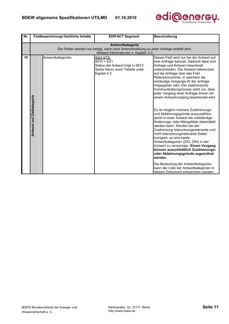 UTILMD Allgemeine Spezifikationen ( AHB ) - Bundesnetzagentur