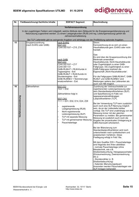 UTILMD Allgemeine Spezifikationen ( AHB ) - Bundesnetzagentur