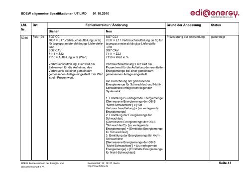 UTILMD Allgemeine Spezifikationen ( AHB ) - Bundesnetzagentur