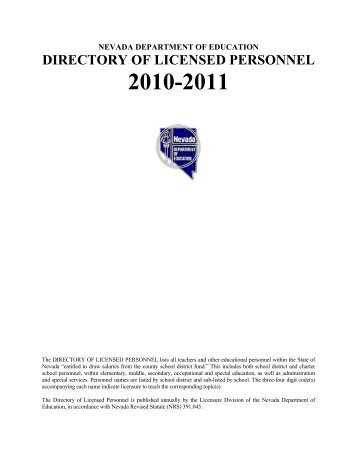 2010-2011 Licensed Staff Directory - Nevada Department of ...