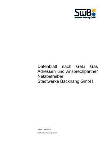 Datenblatt nach GeLi Gas Netzbetreiber - Stadtwerke Backnang ...