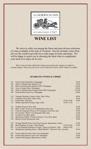 Wine List - Norwich Inn