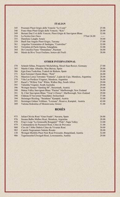 Wine List - Norwich Inn