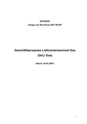 Geschäftsprozesse Lieferantenwechsel Gas (GeLi Gas) - Mitgas