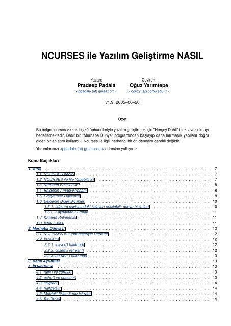 NCURSES ile YazÄ±lÄ±m GeliÂ¸stirme NASIL