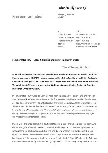 Pressemitteilung LDK, Familienatlas 2012 - Lahn-Dill-Kreis