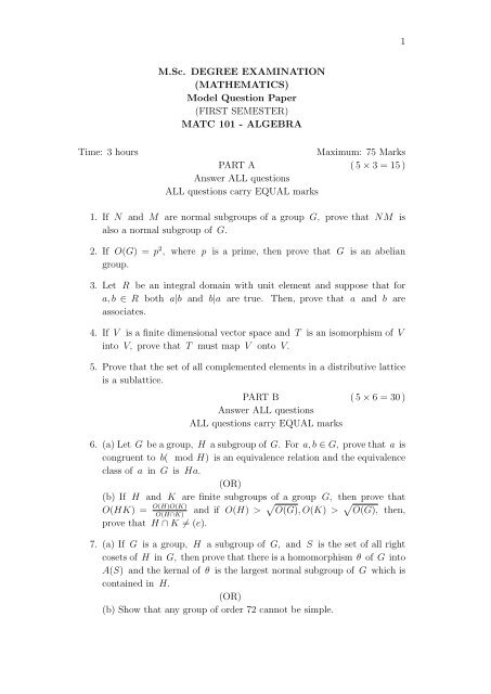 Model Question Paper Annamalai University