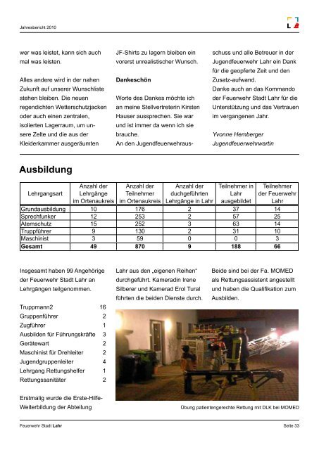 Feuerw ehr Stadt Lahr Jahresbericht 2010 -  Feuerwehr Lahr