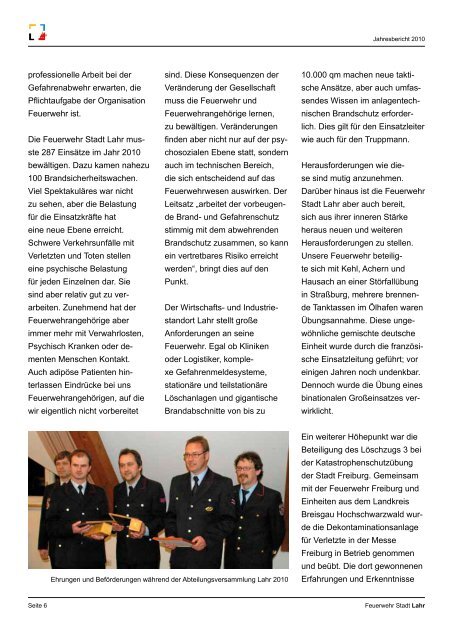 Feuerw ehr Stadt Lahr Jahresbericht 2010 -  Feuerwehr Lahr