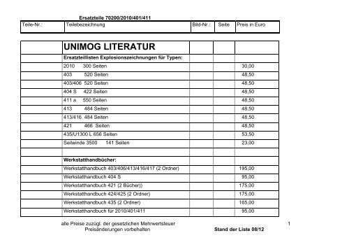 UNIMOG LITERATUR - bei SCHMIDT Restauration & Service
