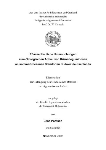 Pflanzenbauliche Untersuchungen zum ökologischen Anbau von ...
