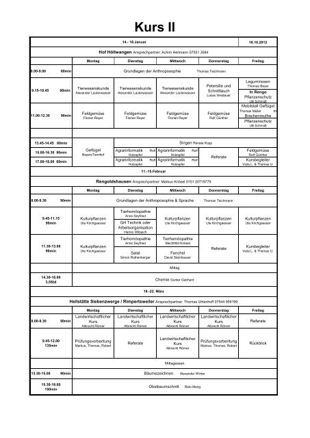 Stundenplan Kurs II 2012/2013 - Freie Landbauschule Bodensee