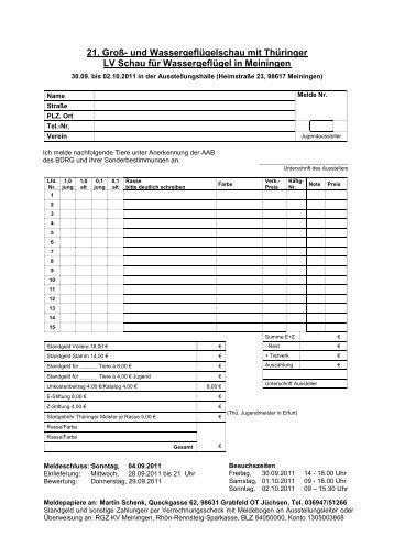 21. Groß- und Wassergeflügelschau mit Thüringer LV Schau für ...