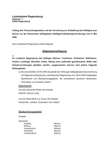 Landratsamt Regensburg Allgemeinverfügung Sperrbezirk ...