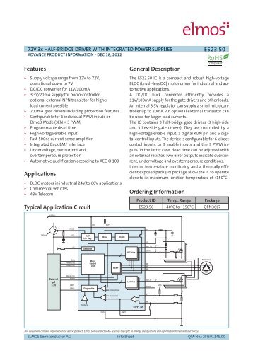 Info Sheet E523.50, 72V 3x Half-Bridge - Elmos Semiconductor AG