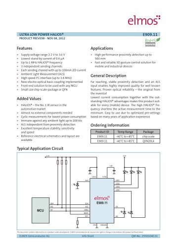 Info Sheet E909.11, Ultra Low Power HALIOS - Elmos ...