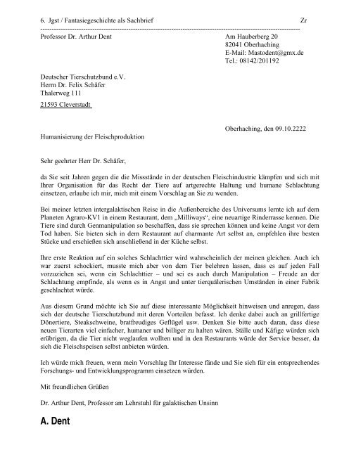 Brief an den Vorsitzenden des Tierschutzbunds mit ... - eule2003