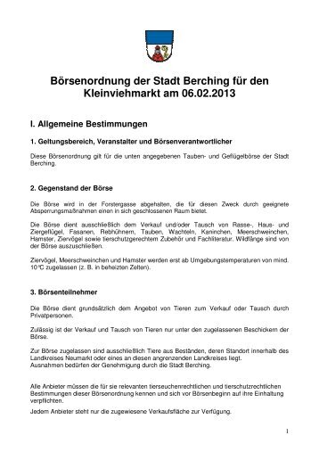 Börsenordnung der Stadt Berching für den Kleinviehmarkt am 06.02 ...