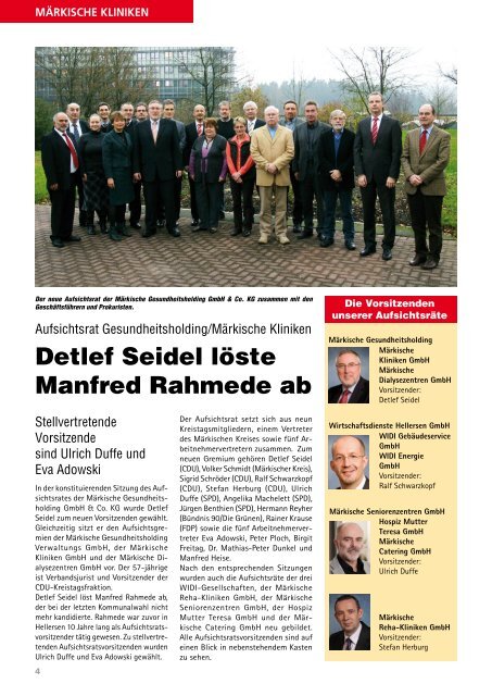 Detlef Seidel löste Manfred Rahmede ab - Märkische Kliniken GmbH