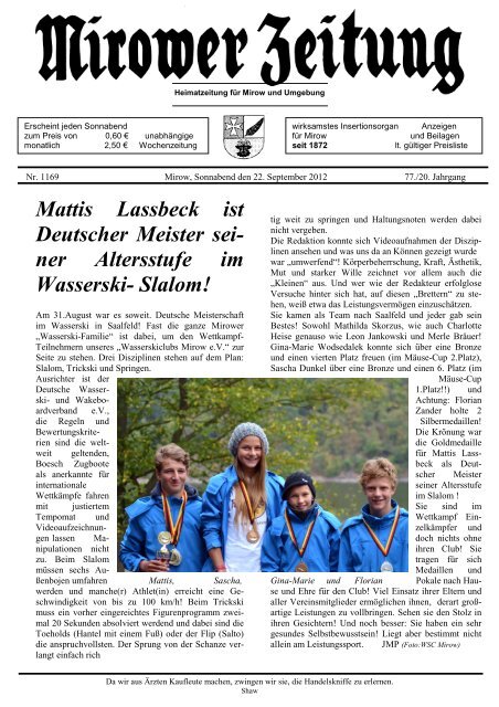 Mattis Lassbeck ist Deutscher Meister sei- ner ... - Mirower Zeitung