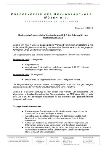 Rechenschaftsbericht 2012 - an der Sekundarschule Möser