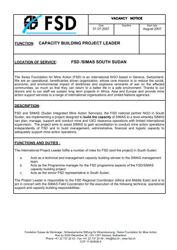 CAPACITY BUILDING PROJECT LEADER FSD /SIMAS SOUTH ...