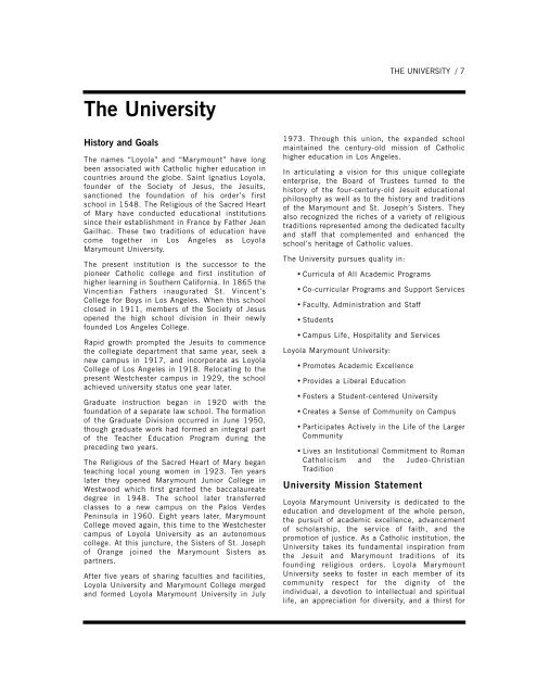 Undergraduate Bulletin - Loyola Marymount University