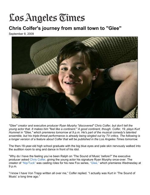 Chris Colfer's journey from small town to "Glee" - CT.gov