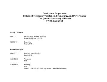 Conference Programme Invisible Presences - Queen's University ...