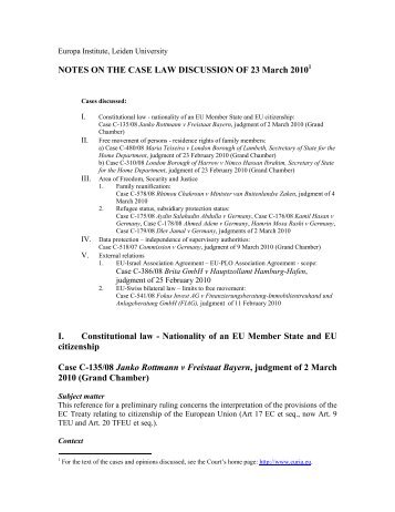NOTES ON THE CASE LAW DISCUSSION OF 23 March 2010 I ...