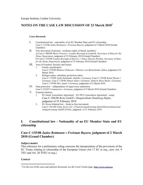 NOTES ON THE CASE LAW DISCUSSION OF 23 March 2010 I ...