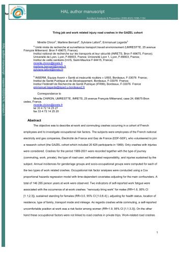 Tiring job and work related injury road crashes in the GAZEL cohort.