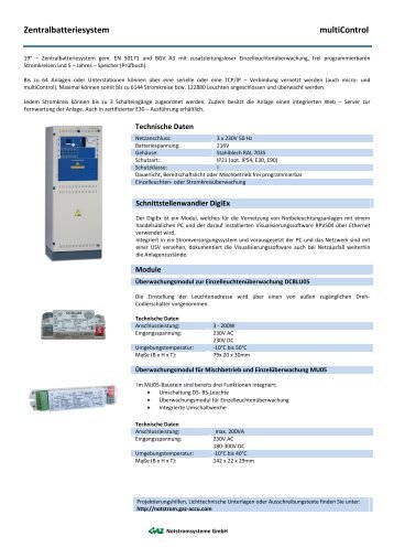 Zentralbatteriesystem multiControl - GAZ Notstromsysteme GmbH