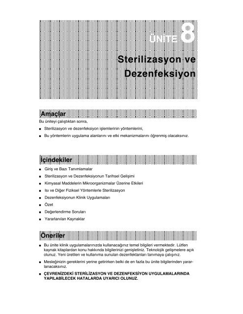 ÜNİTE 8 Sterilizasyon ve Dezenfeksiyon