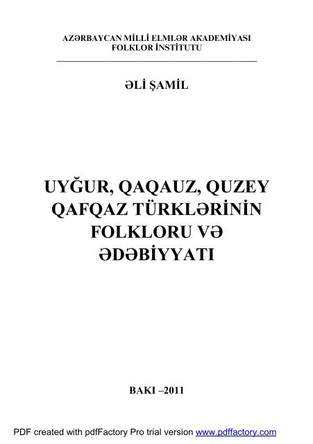 Uygur Qaqauz Quzey Qafqaz Turkl Rinin D Folklor Institutu