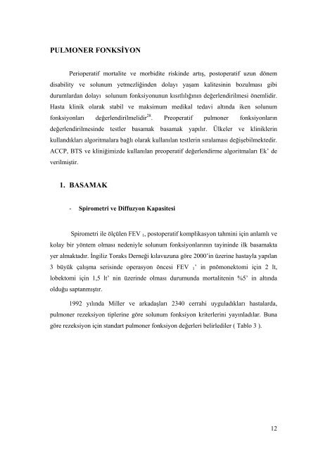 torasik cerrahide preoperatif değerlendirme, postoperatif mortalite