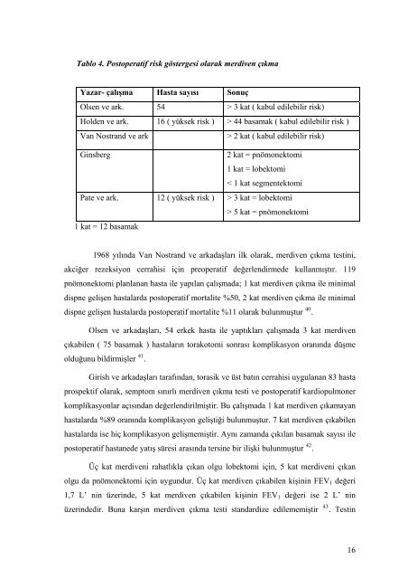 torasik cerrahide preoperatif değerlendirme, postoperatif mortalite