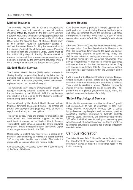 Undergraduate Bulletin - Loyola Marymount University