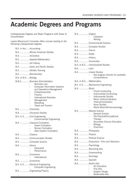 Undergraduate Bulletin - Loyola Marymount University