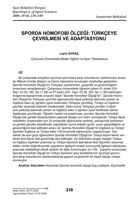 sporda homofobi ölçeği - Spor Bilimleri Dergisi