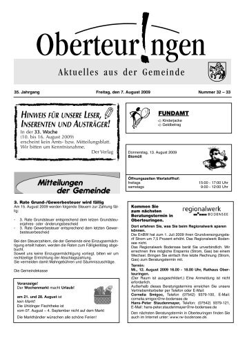 Ausgabe 32 + 33 vom 07.08.2009 - in der Gemeinde Oberteuringen