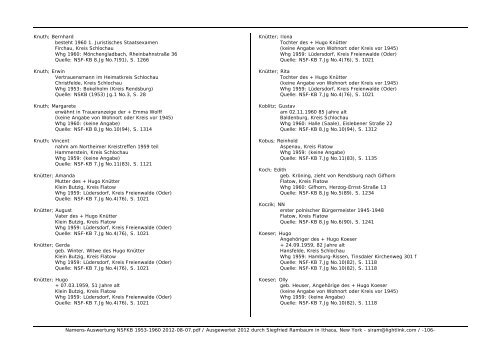 Namens-Auswertung NSFKB 1953-1960 2012-08 ... - Kreis Schlochau