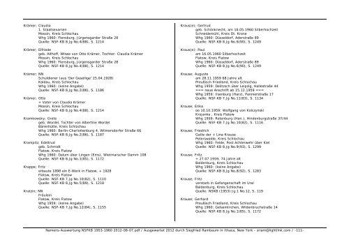 Namens-Auswertung NSFKB 1953-1960 2012-08 ... - Kreis Schlochau