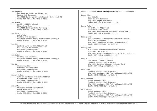 Namens-Auswertung NSFKB 1953-1960 2012-08 ... - Kreis Schlochau