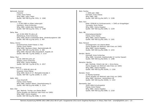 Namens-Auswertung NSFKB 1953-1960 2012-08 ... - Kreis Schlochau