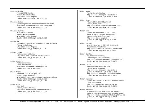 Namens-Auswertung NSFKB 1953-1960 2012-08 ... - Kreis Schlochau